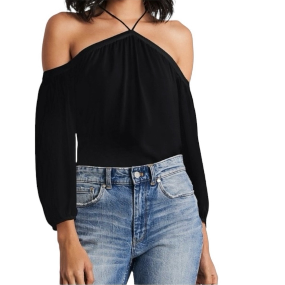1 STATE NWT Halter Neck Off Shoulder Black Blouse Size M